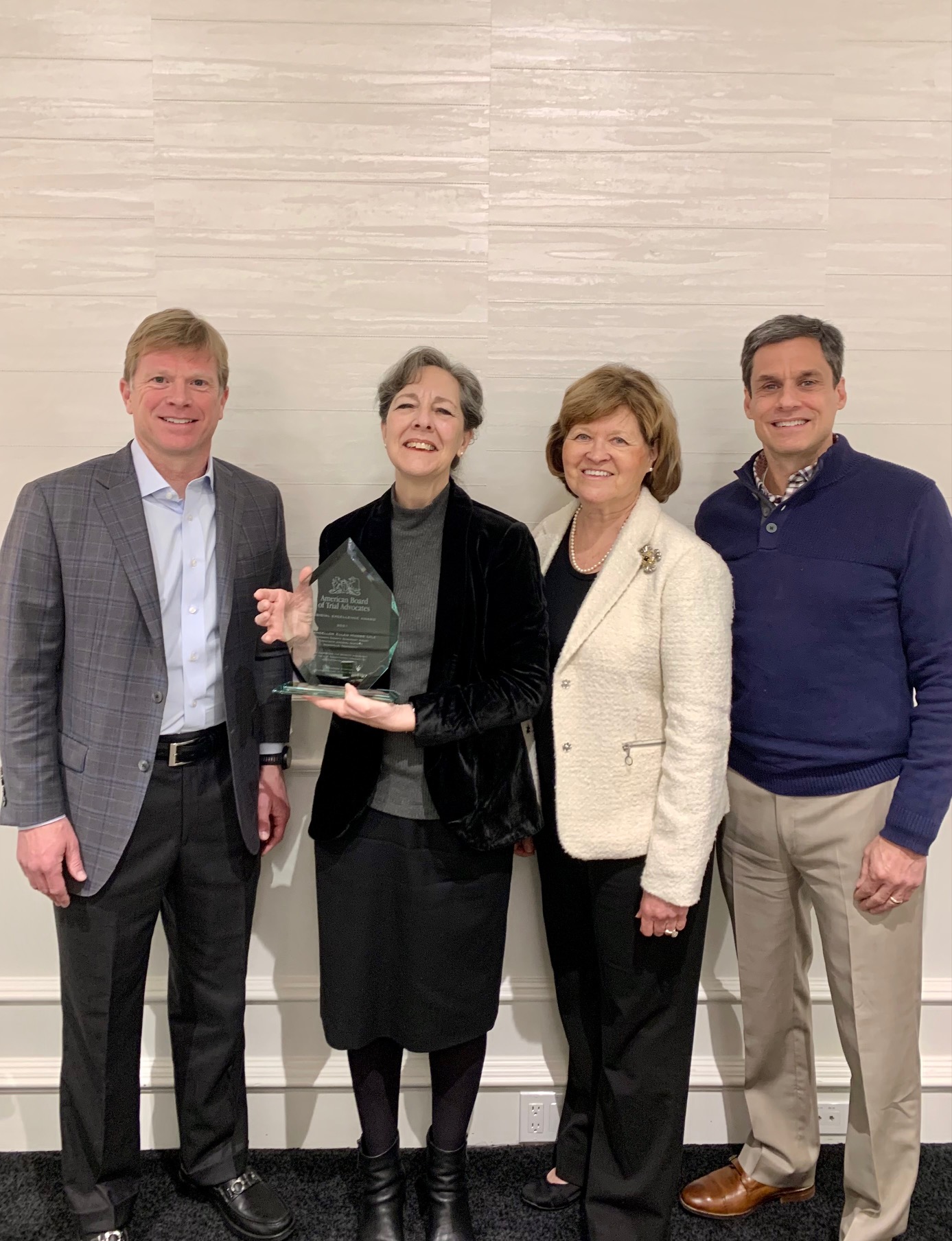 Chancellor Ellen Hobbs Lyle, Justice Sharon G. Lee, ABOTA Chapter President, Glenn R. Walter, ABOTA President-Elect Todd Presnell