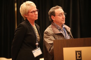 Judge James Hunter and Sumner County Recovery Court Director Tracye Bryant watch a slideshow featuring photos of Judge Hunter after he was named a recipient of the 2019 Making a Difference Award